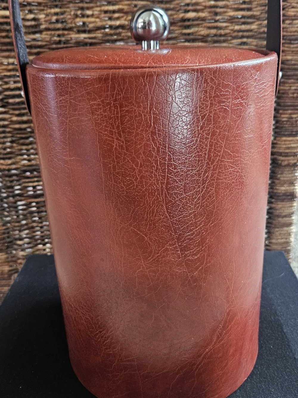 Mid Century Ice Bucket with Black and White Diagonal Stripe